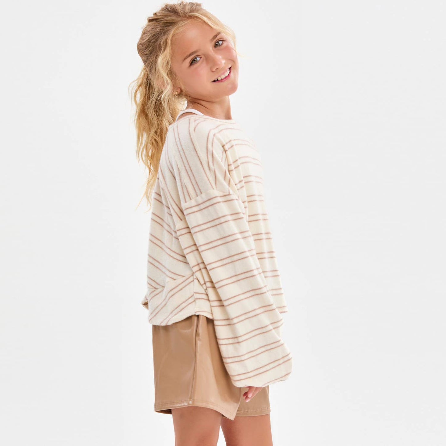 Striped Open Back Brushed Knit Top