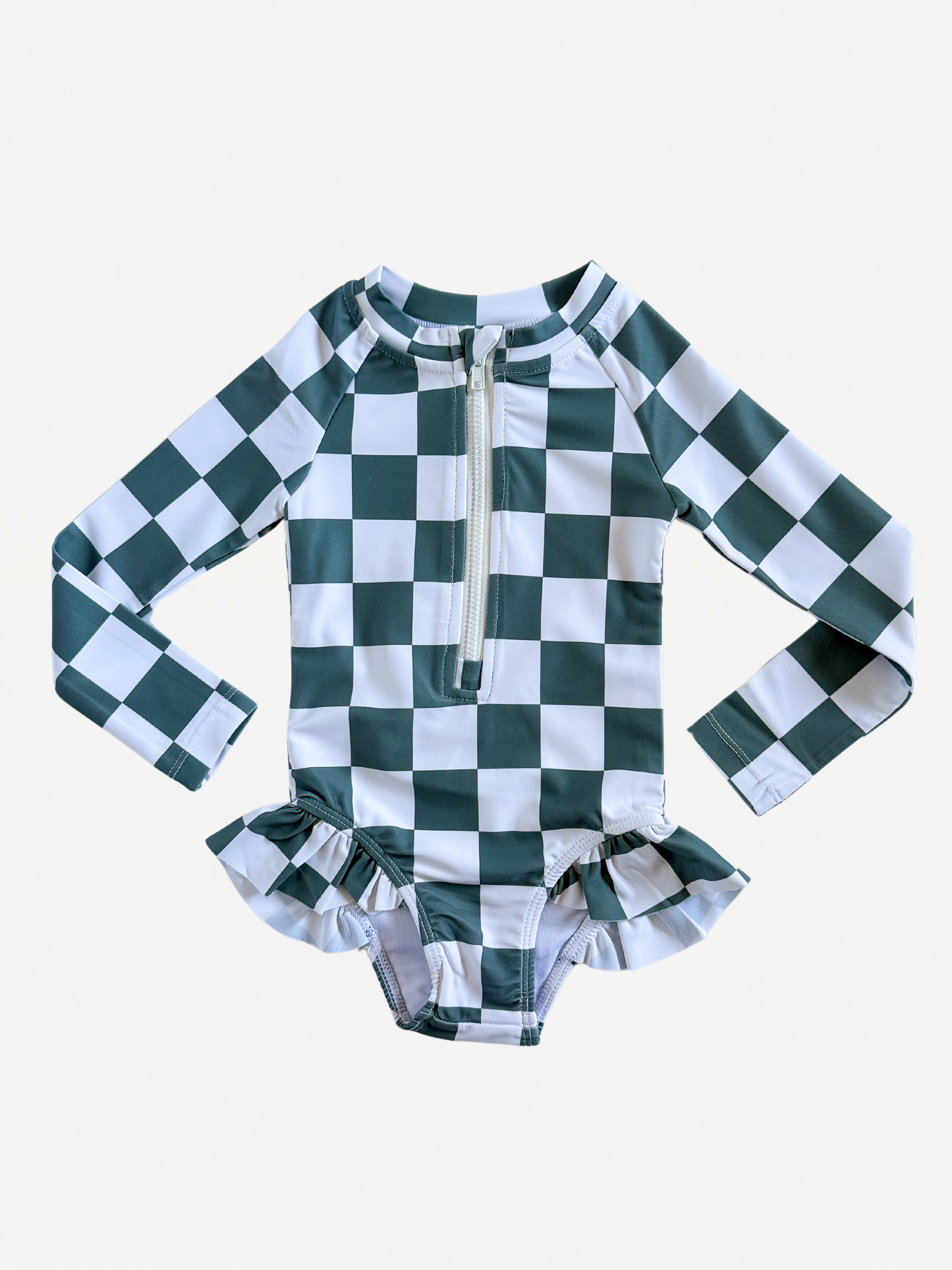 Checkered Rash Guard One Piece Swimsuit