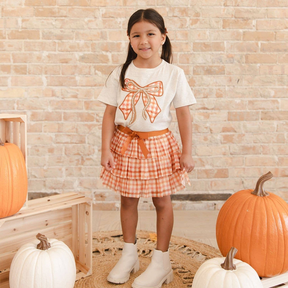 Cinnamon Plaid Tulle Bow Clip Set