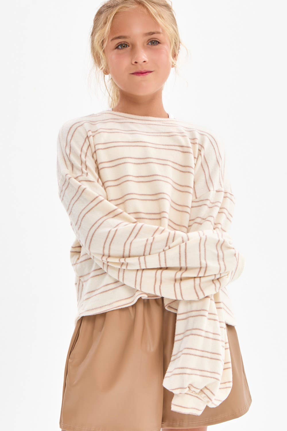 Striped Open Back Brushed Knit Top