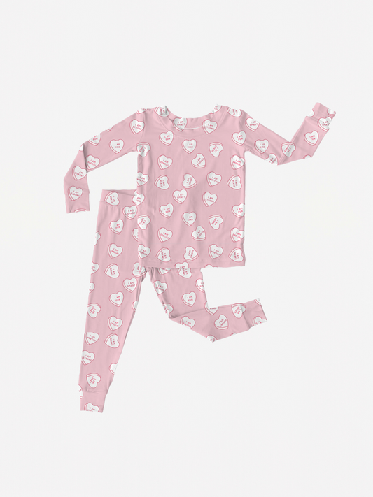 Affirmation Conversation Heart 2pc Pajamas (Pink)