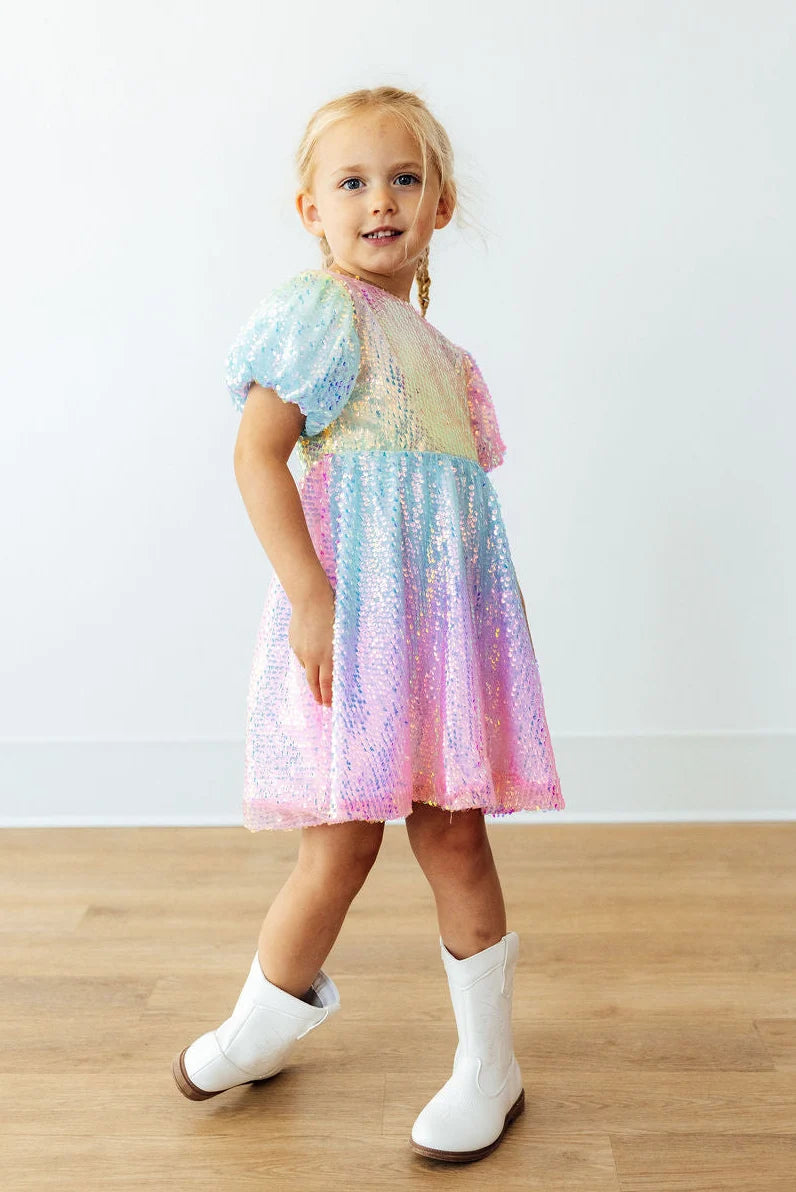 Ombre Puff Sleeve Sequin Dress