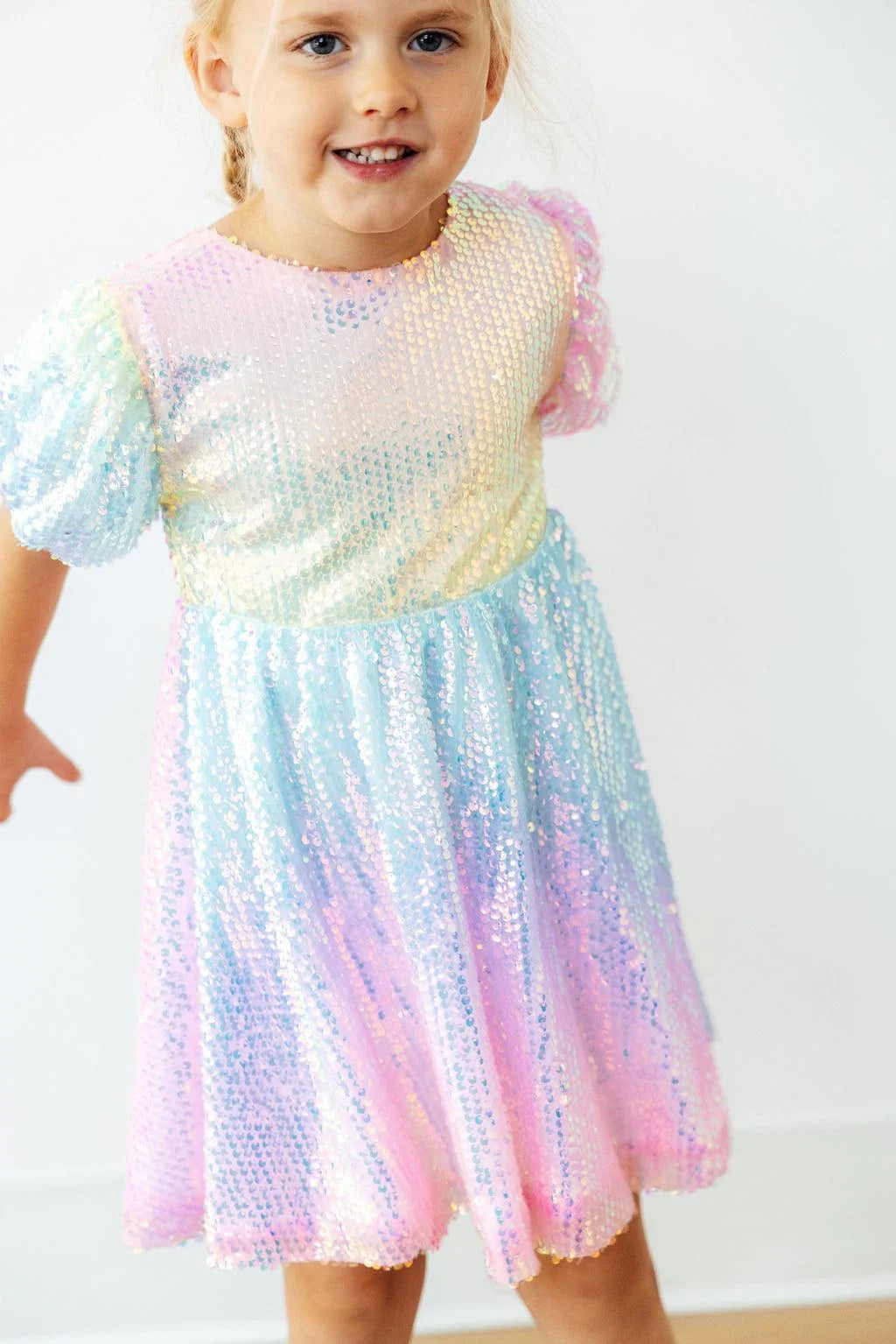 Ombre Puff Sleeve Sequin Dress