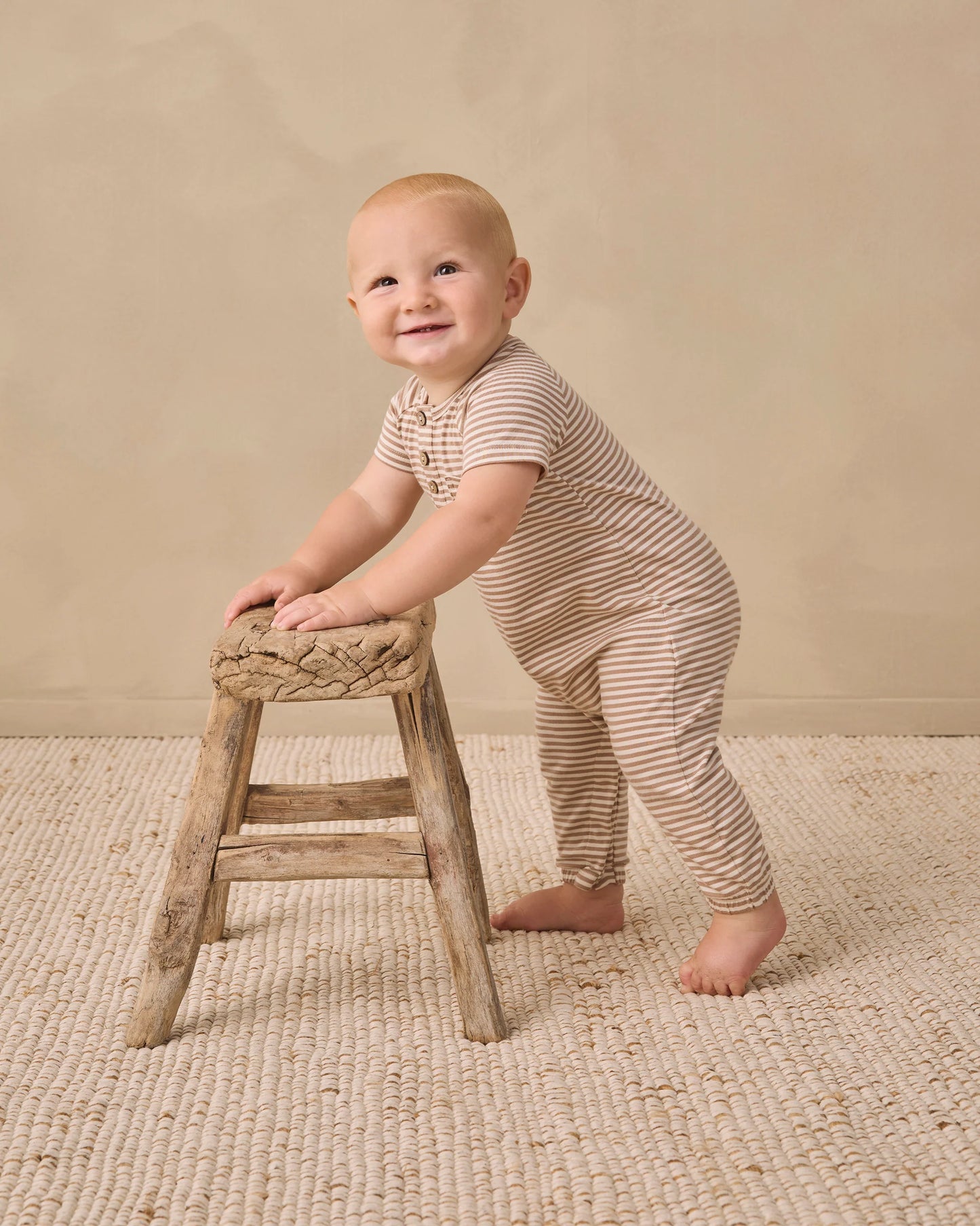 Short Sleeve Jumpsuit Almond Stripe