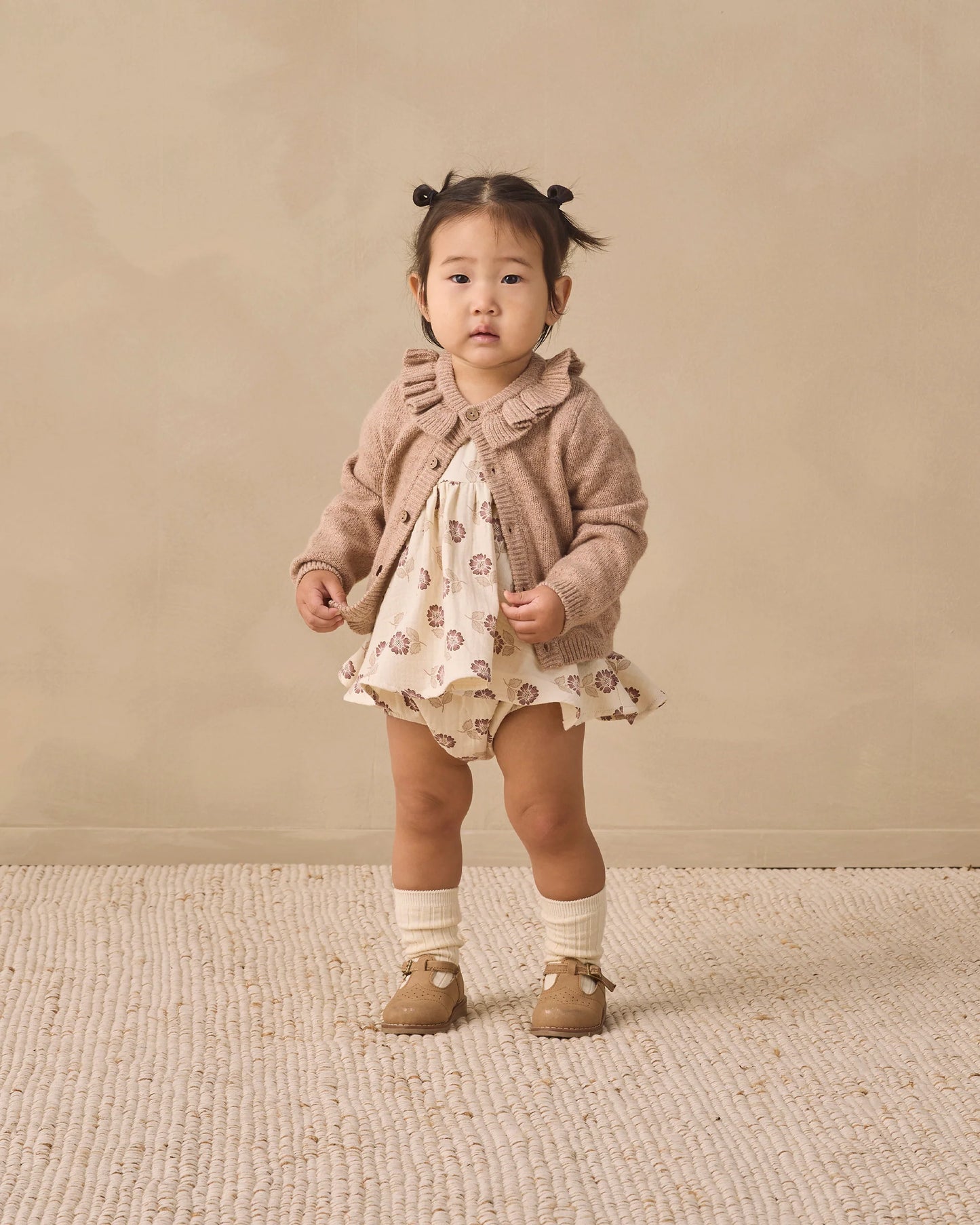Ruffle Collar Cardigan Heathered Almond