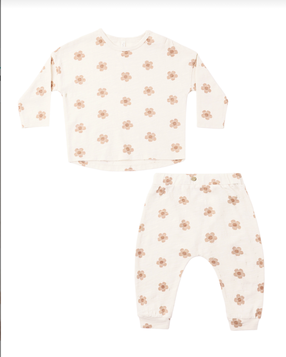 Long Sleeve Tee + Pants Set - Pink Daisies