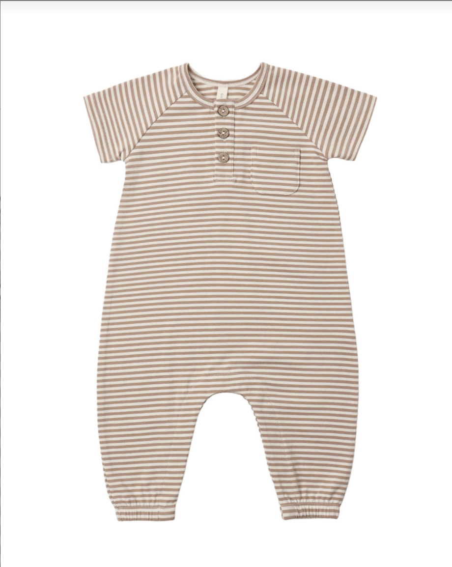 Short Sleeve Jumpsuit Almond Stripe