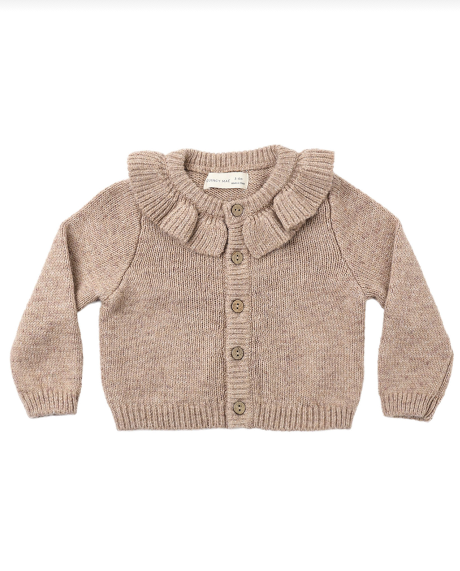 Ruffle Collar Cardigan Heathered Almond