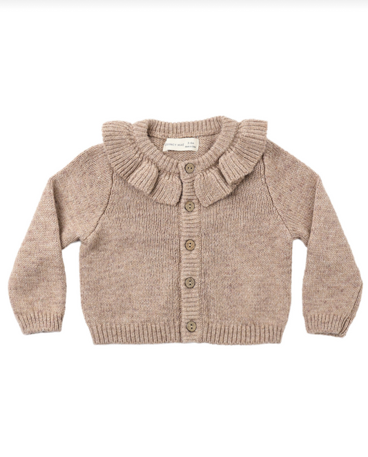 Ruffle Collar Cardigan Heathered Almond