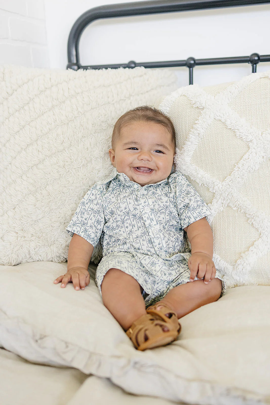 Palm Tree Linen Button Up Shorts