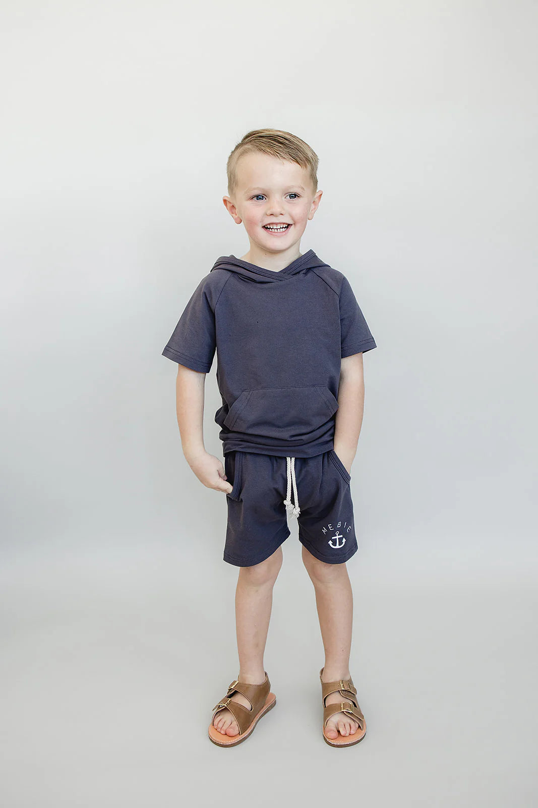 Slate Hooded Tee + Anchor Shorts Set
