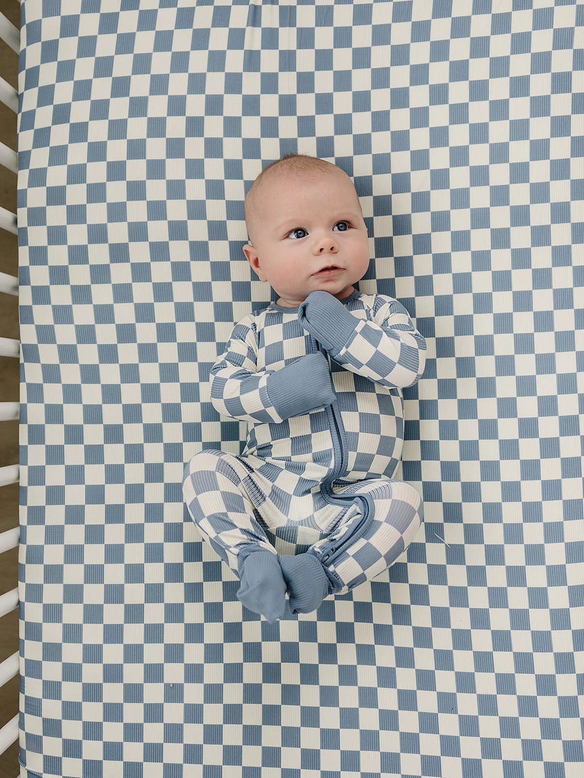 Blue Checkered Ribbed Bamboo Zipper