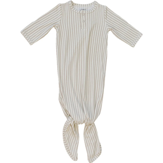 Taupe Stripe Ribbed Bamboo Knot Gown