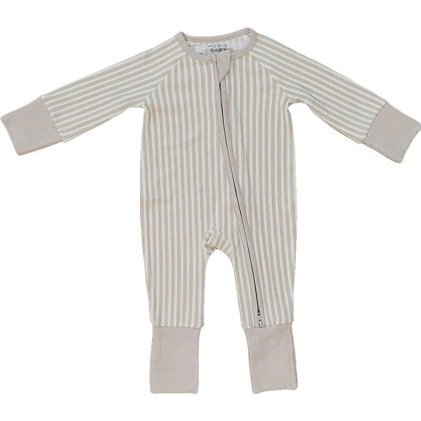 Taupe Stripe Ribbed Bamboo Zipper Pajamas
