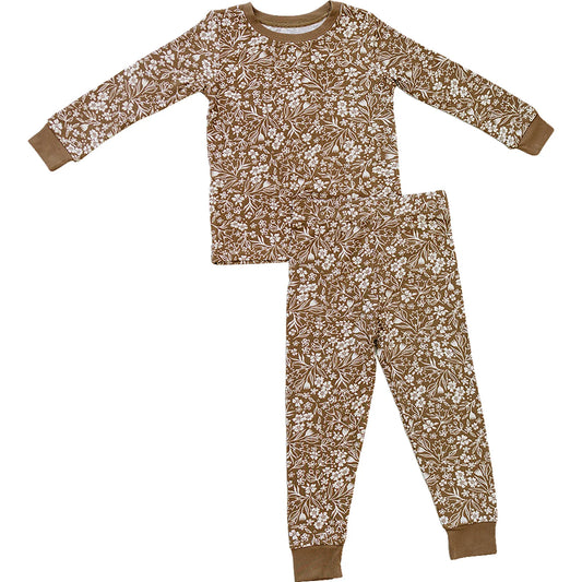 Brown Floral Ribbed Bamboo Cozy Set