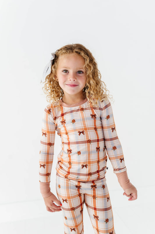 Cinnamon Bloom Plaid Kids Pajamas