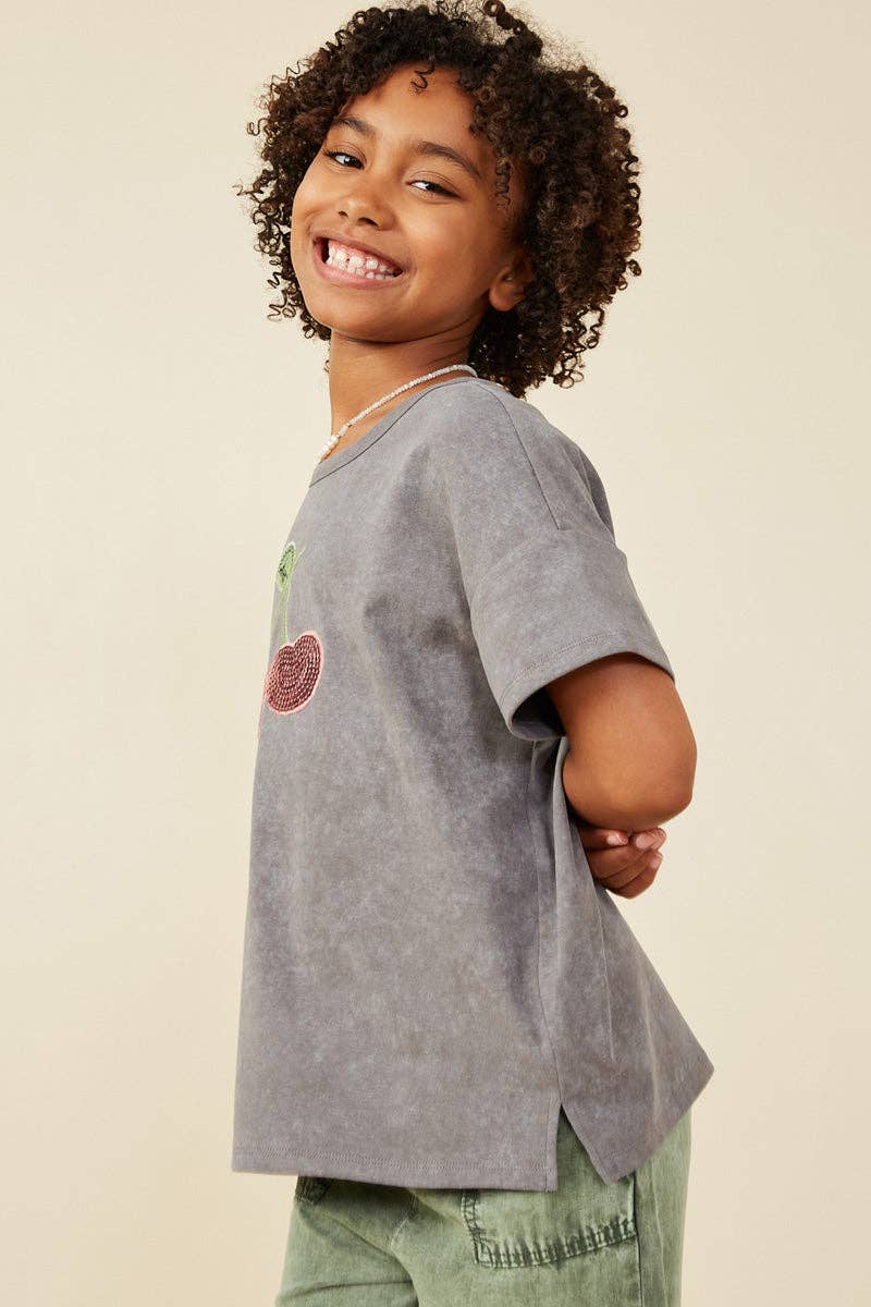 Girls Sequin Cherry Patch Washed Out Tee