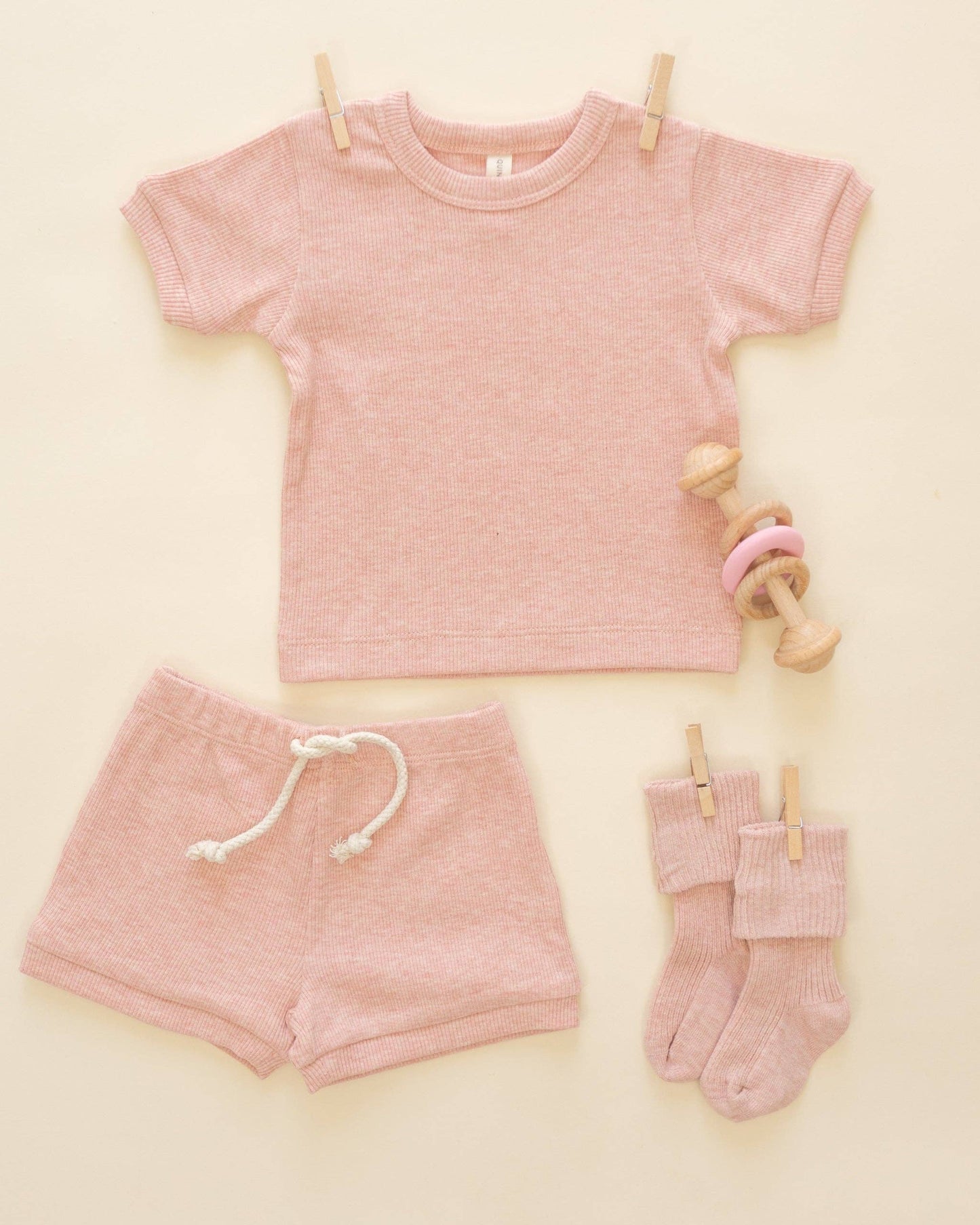 Ribbed Shortie Set Rose