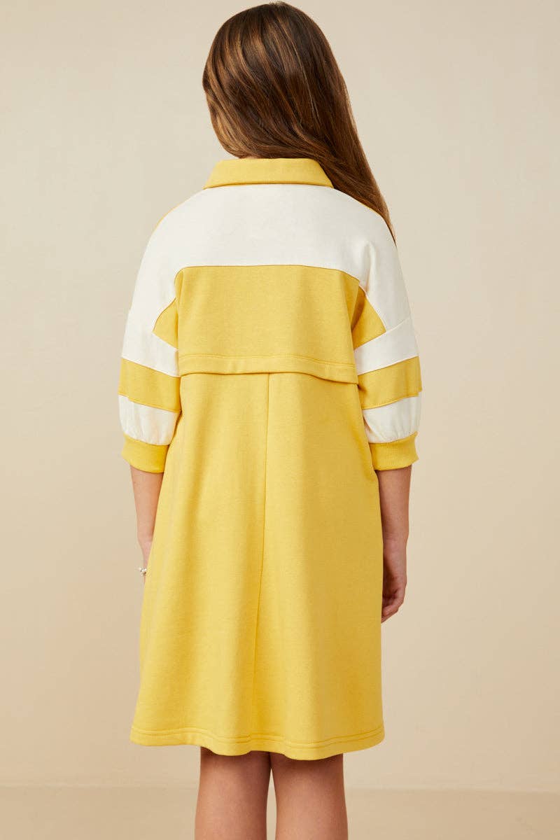 Girls Colorblock Sleeve Collared French Terry Dress