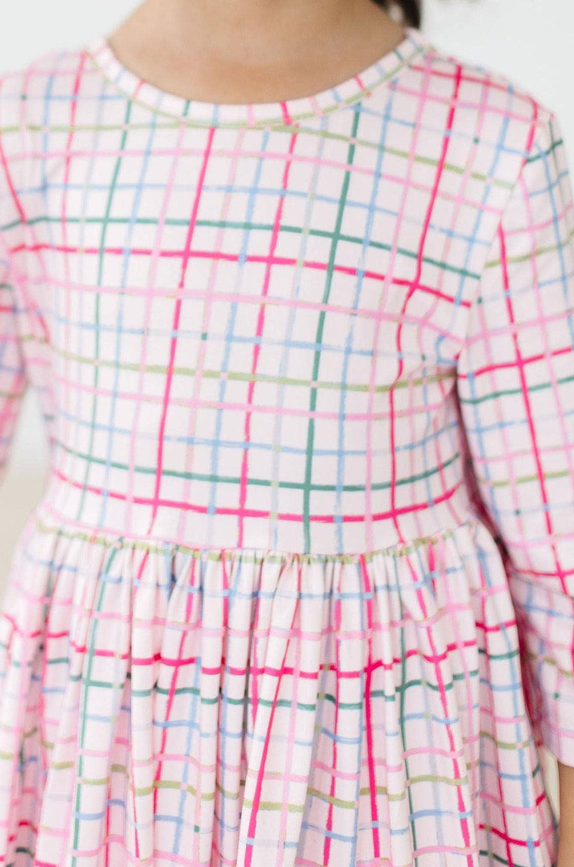 Pink Plaid 3/4 Sleeve Dress