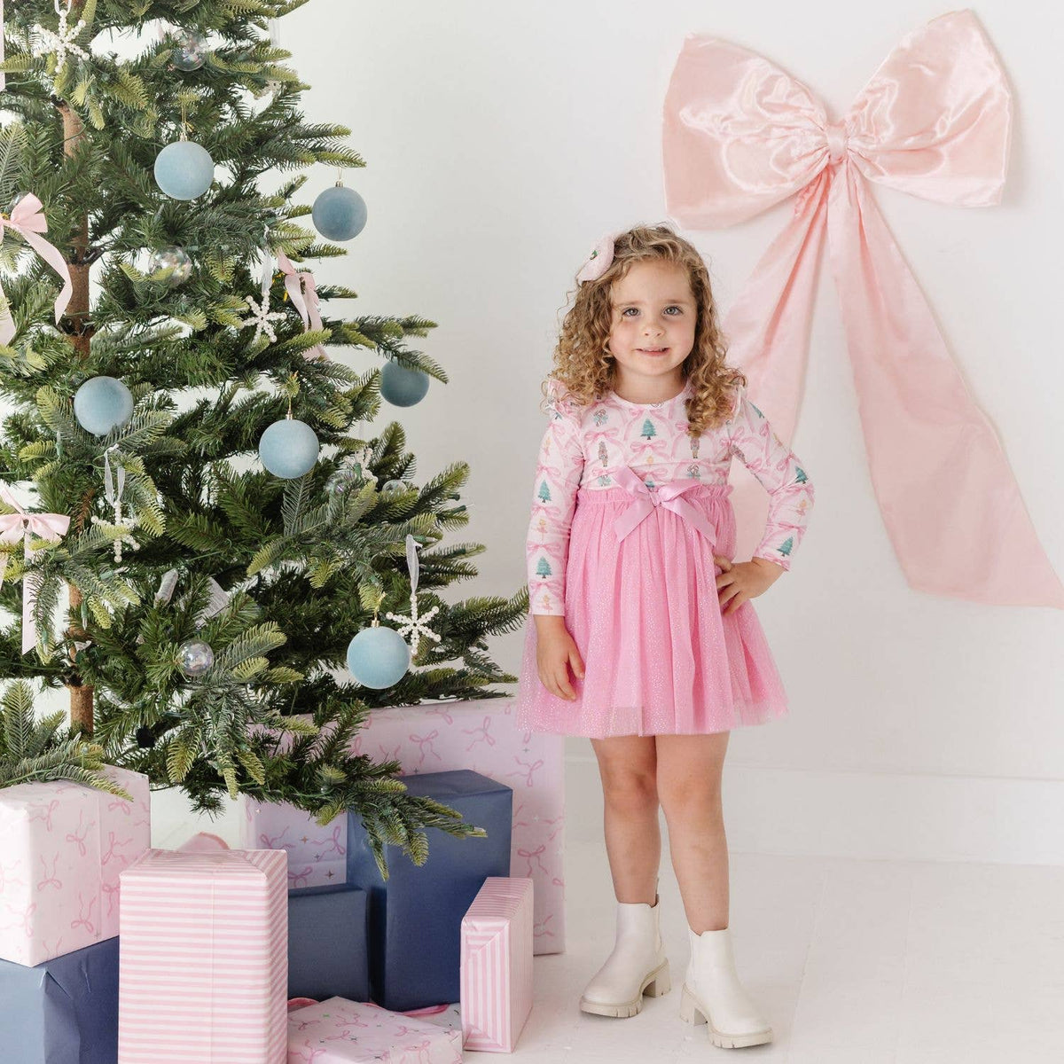 Nutcracker Trellis Christmas Long Sleeve Tutu Dress - Kids