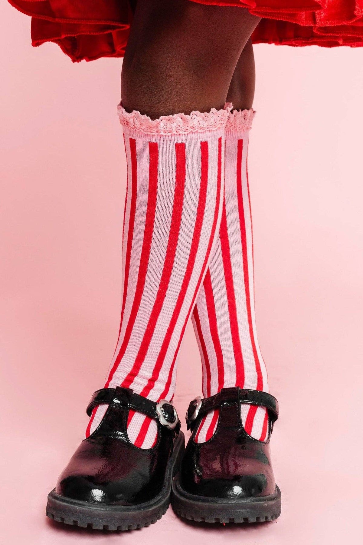 Candy Stripe Lace Top Knee High Socks