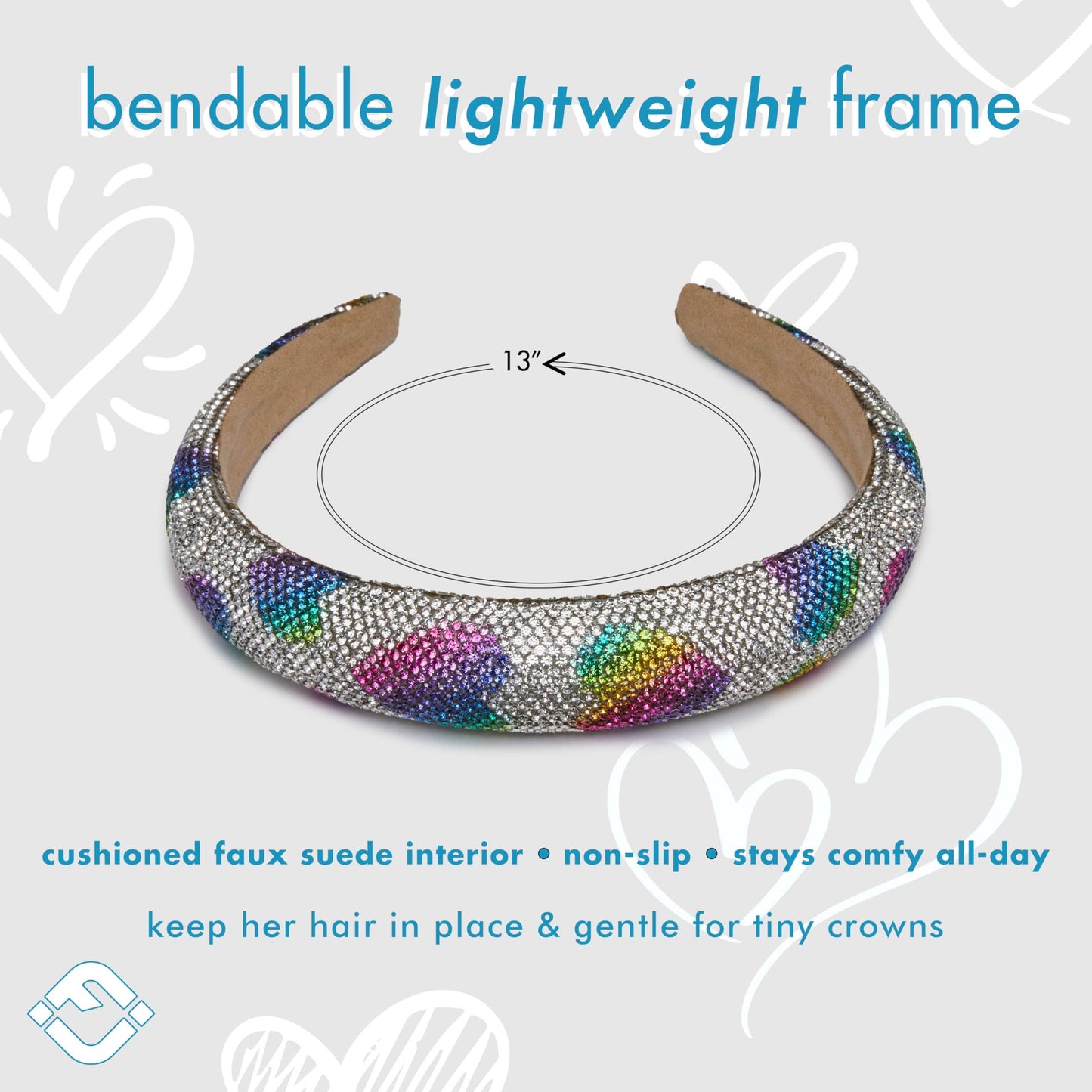 Headband for Toddler Girls - Silver/Rainbow Hearts