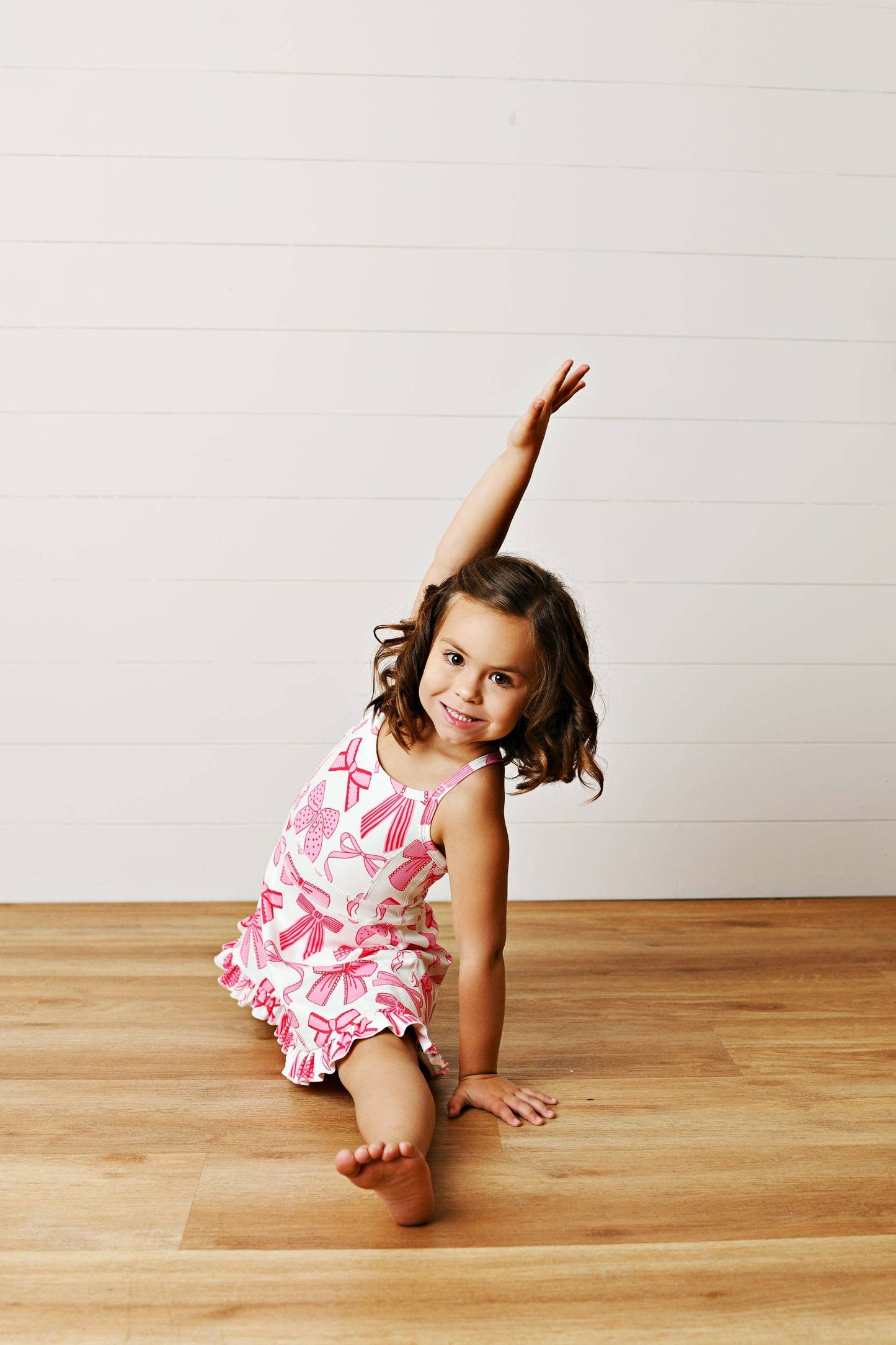 Girls White & Pink Bow Athletic Active Sport Ruffle Dress