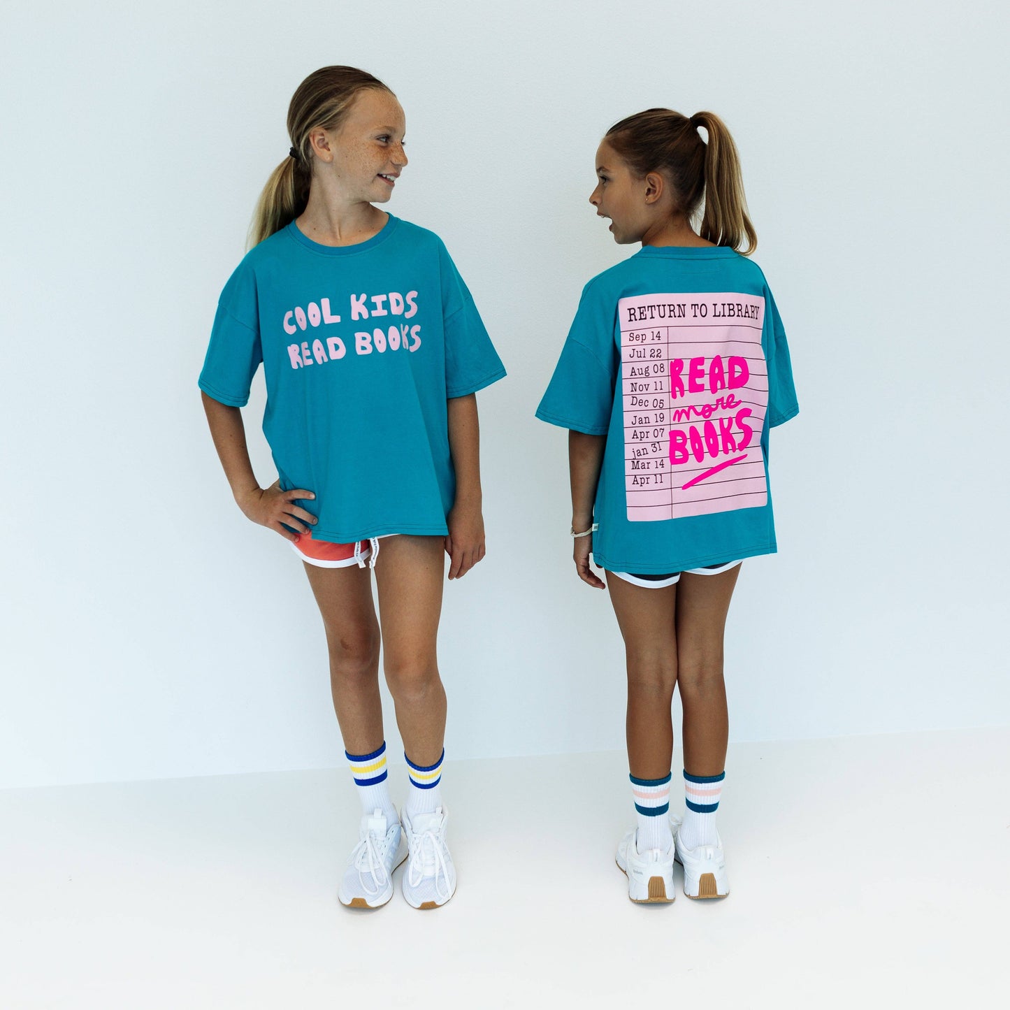 COOL KIDS READ BOOKS | TEAL + PINK| OVERSIZED KIDS TEE