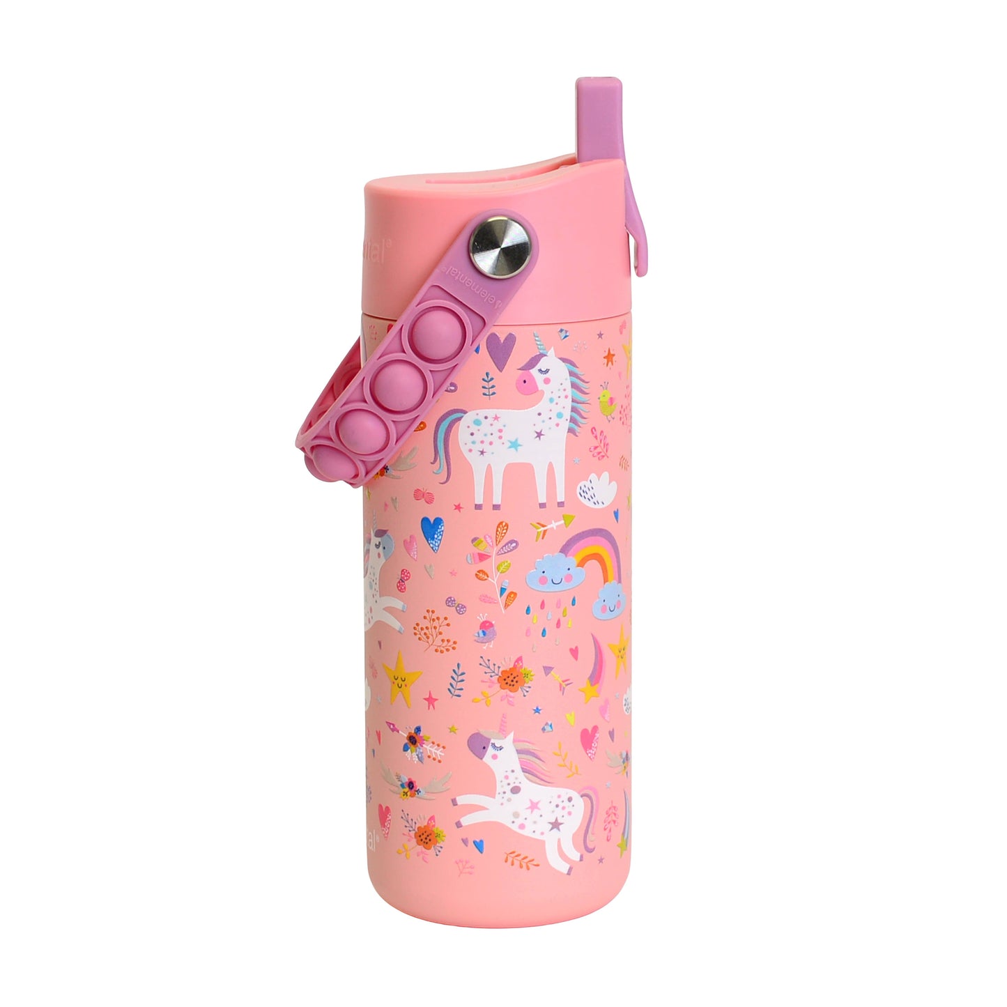Fidget Handle Kids Stainless Bottle 18oz Pink Unicorn