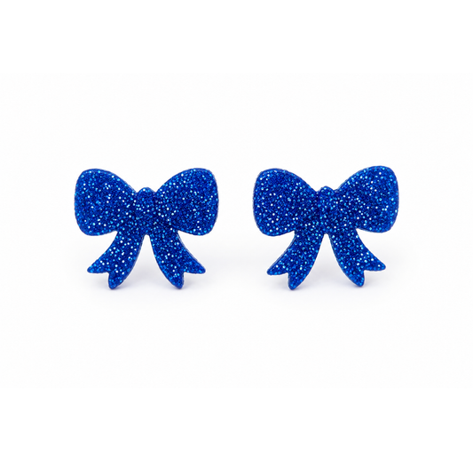 Blue Glitter Bow Earrings