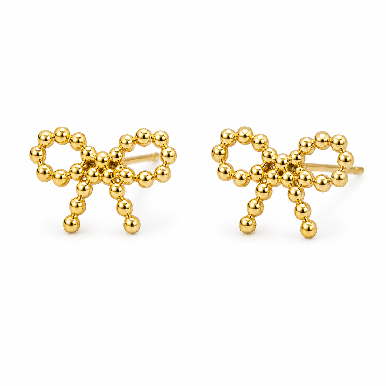 Gold Beaded Bow Stud Earrings