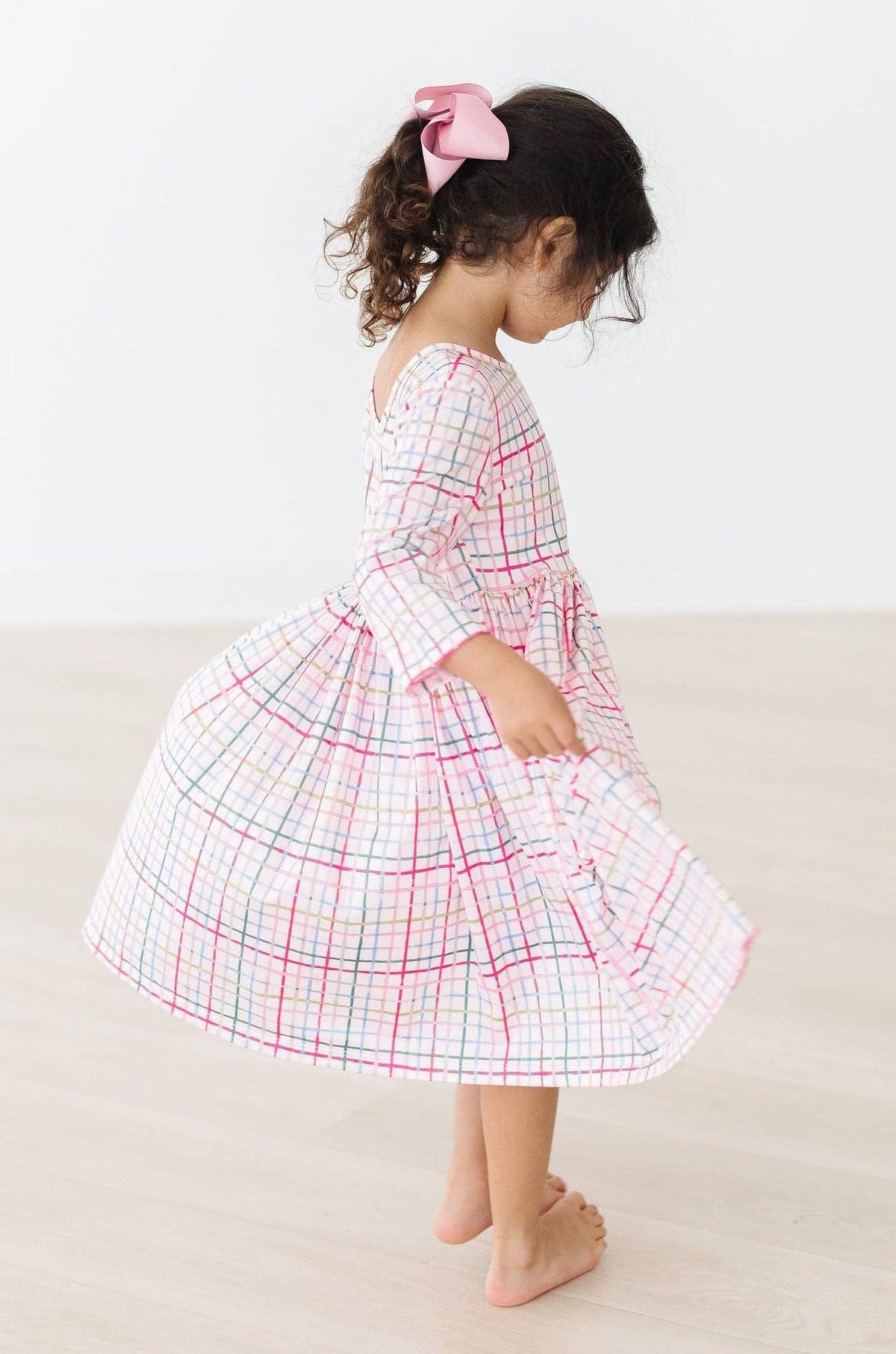 Pink Plaid 3/4 Sleeve Dress