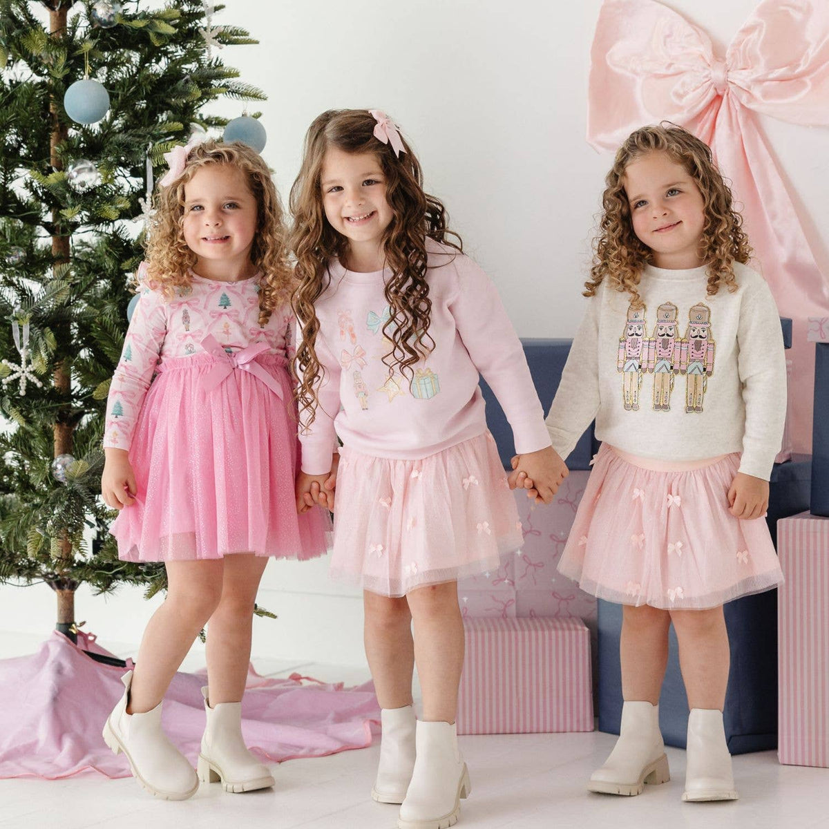 Nutcracker Trellis Christmas Long Sleeve Tutu Dress - Kids