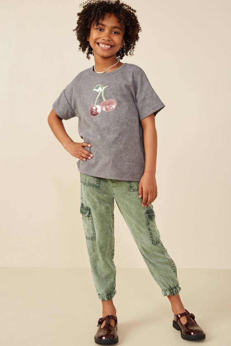 Girls Sequin Cherry Patch Washed Out Tee