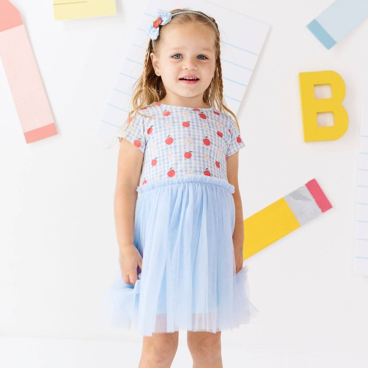 Apple Gingham Short Sleeve Tutu Dress - Kids Clothing