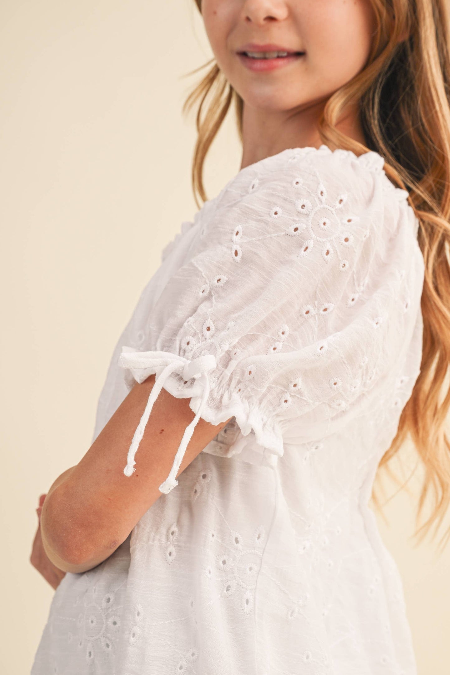 GIRLS PEASANT EYELET TOP