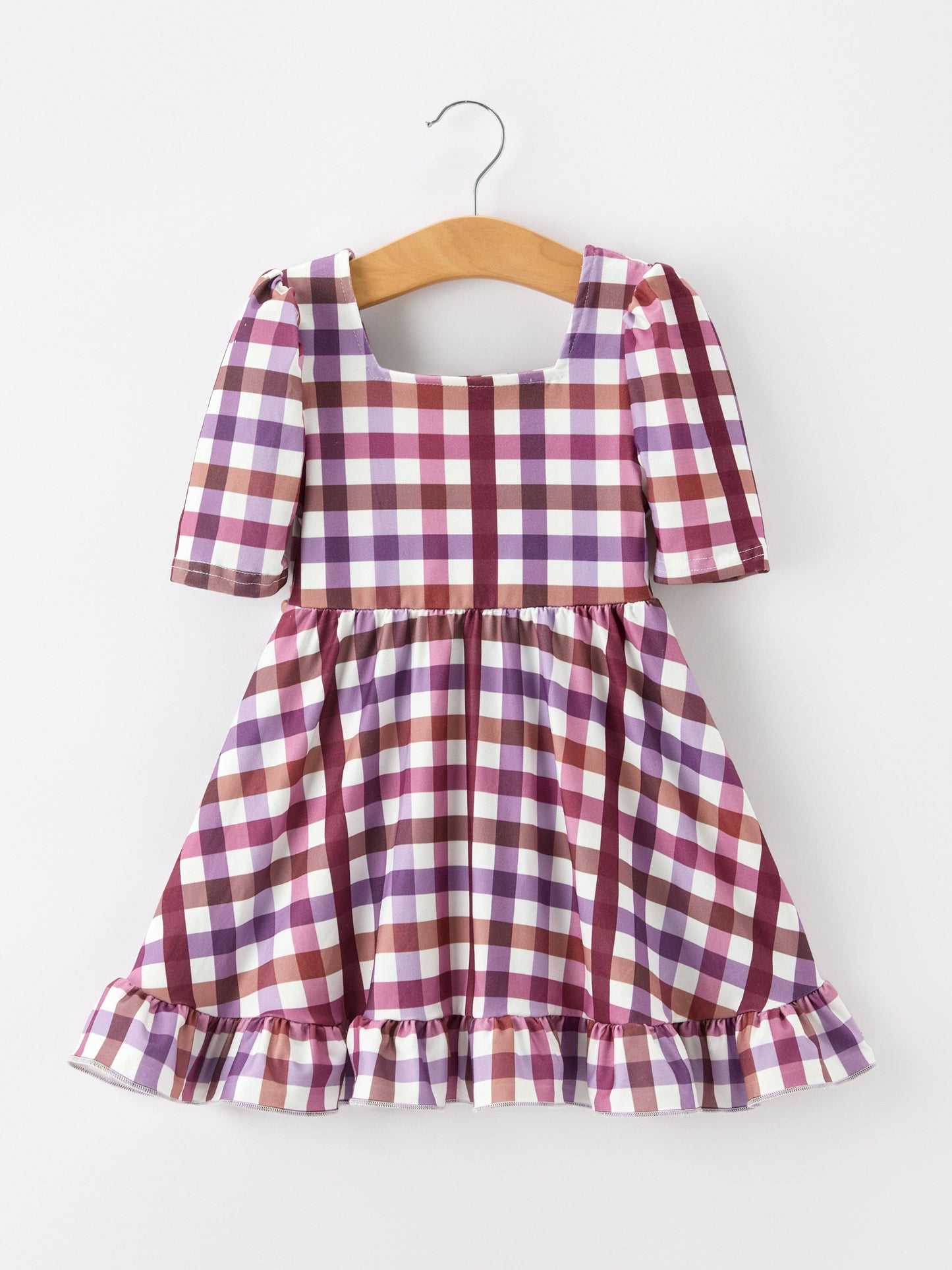Fall Purple Plaid Twirl Girls Dress