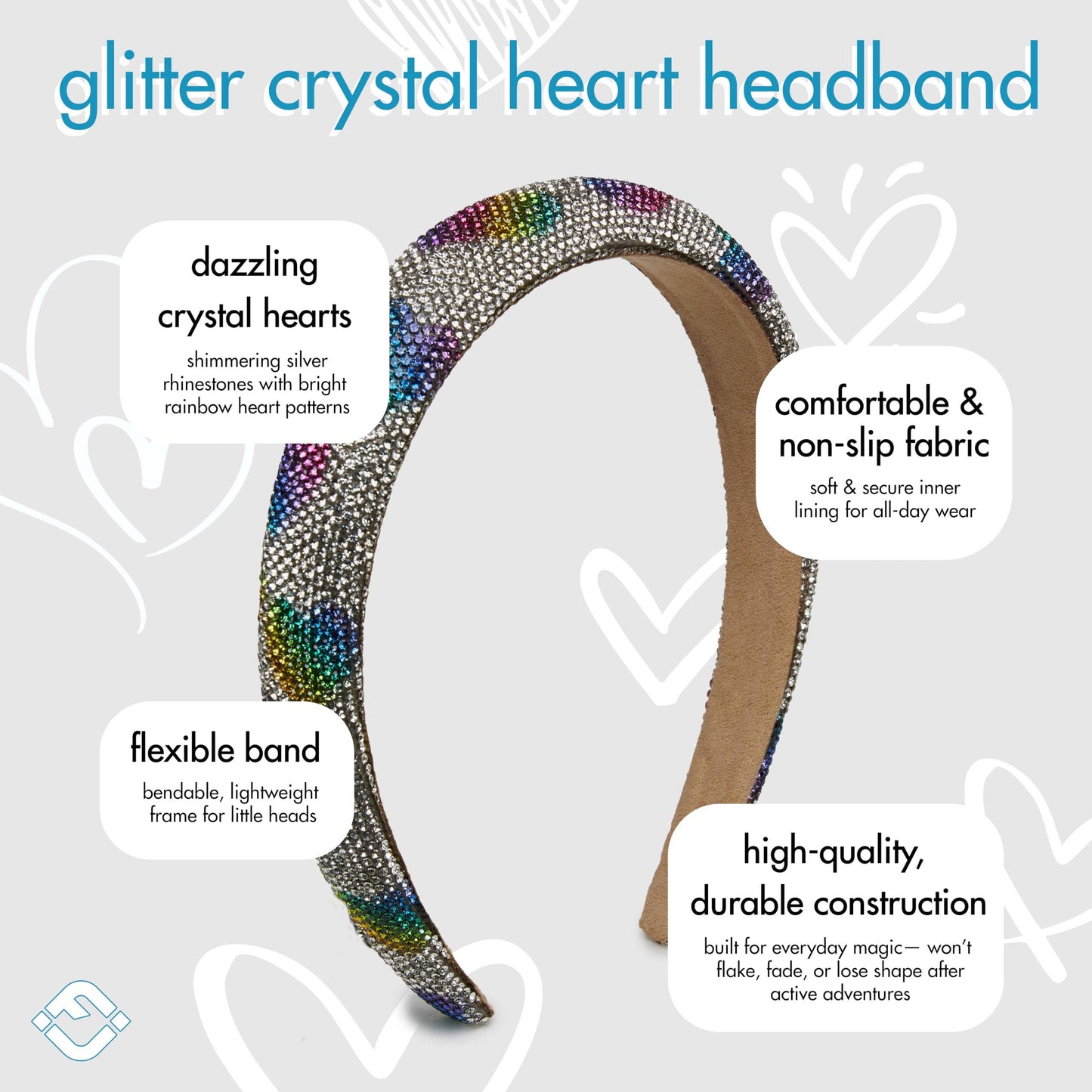 Headband for Toddler Girls - Silver/Rainbow Hearts