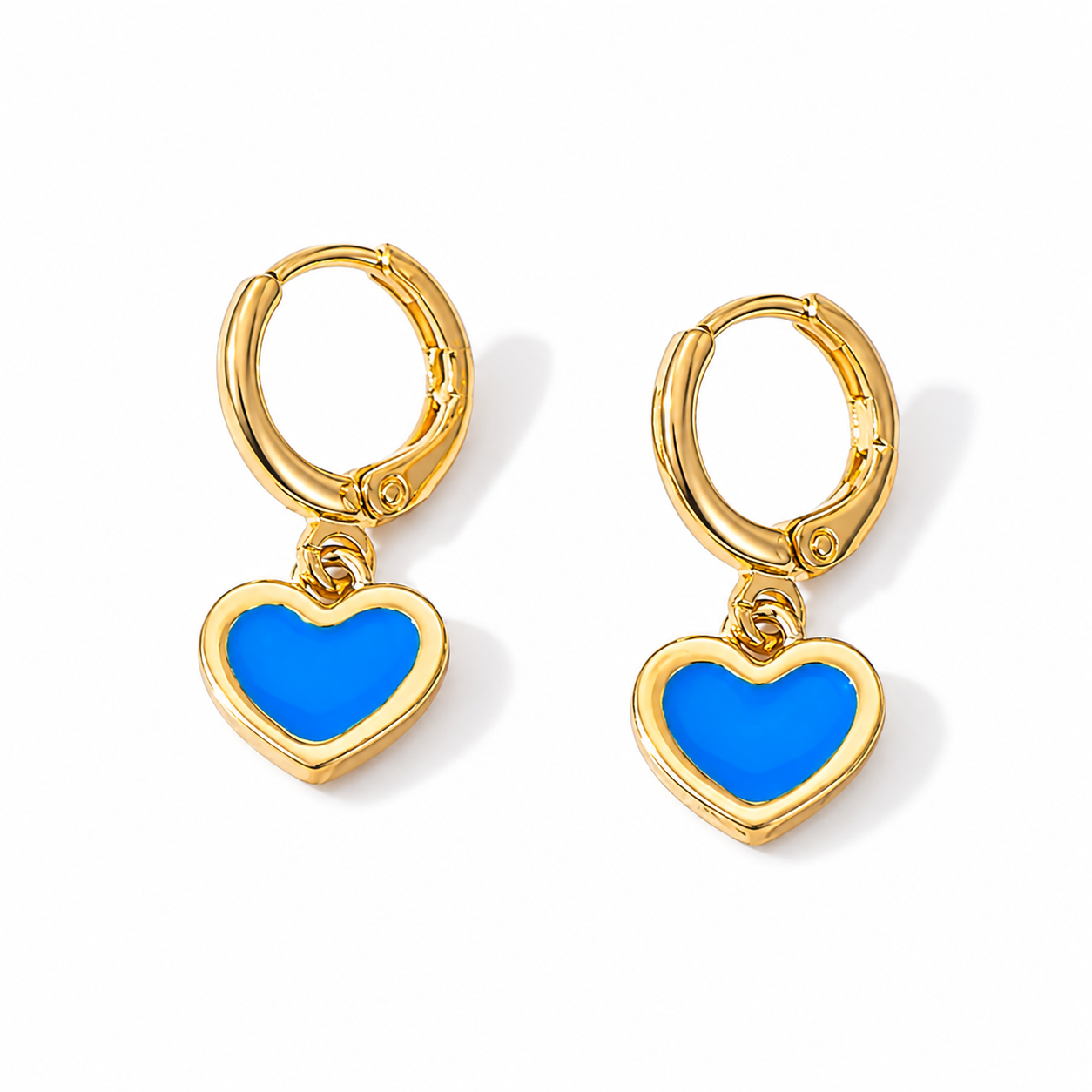 Blue Heart Huggie Earrings