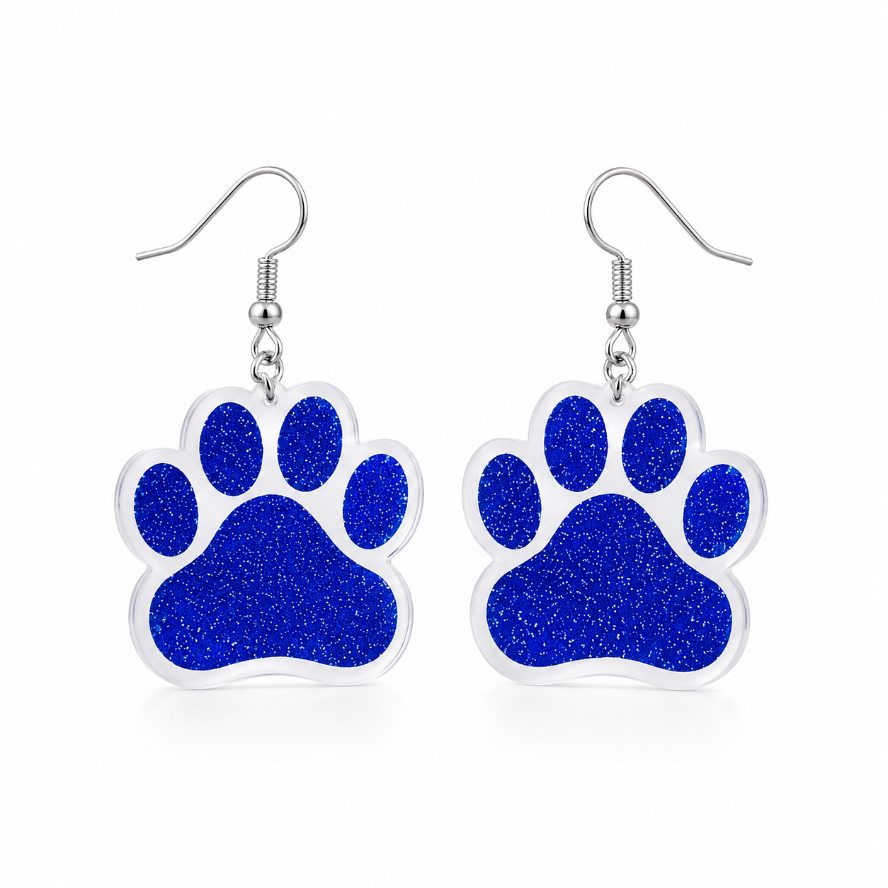 Blue Glitter Paw Print Earrings