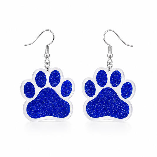 Blue Glitter Paw Print Earrings