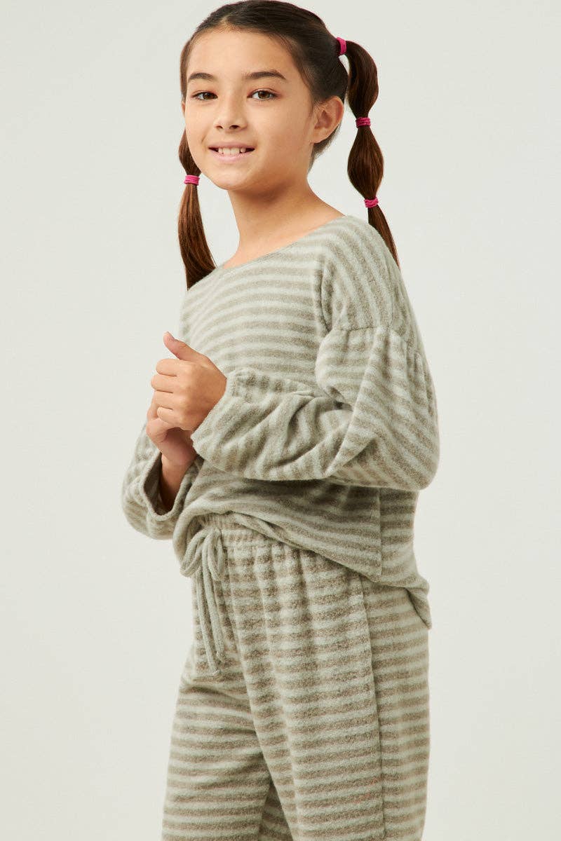 Girls Brushed Striped Jogger & Sweatshirt Set