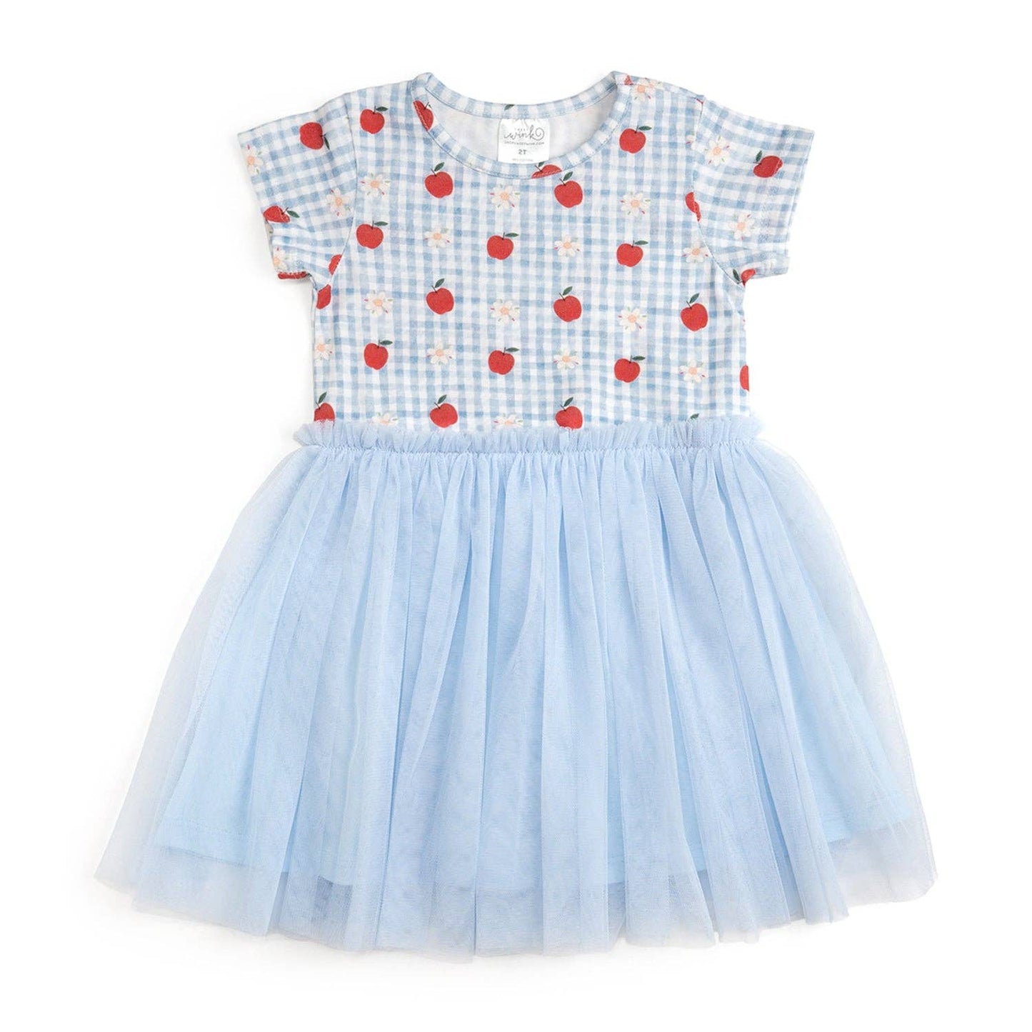 Apple Gingham Short Sleeve Tutu Dress - Kids Clothing
