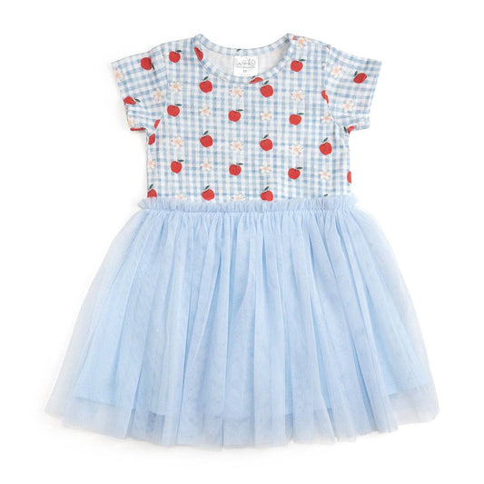 Apple Gingham Short Sleeve Tutu Dress - Kids Clothing