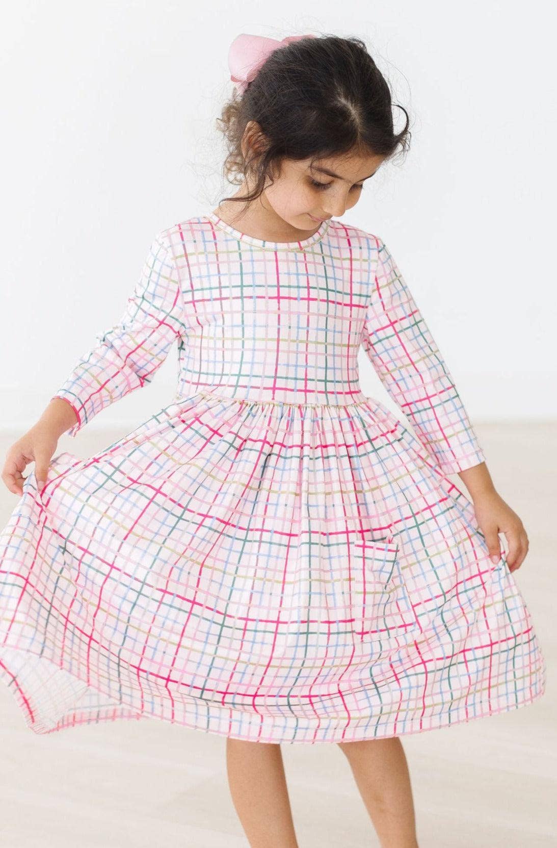 Pink Plaid 3/4 Sleeve Dress