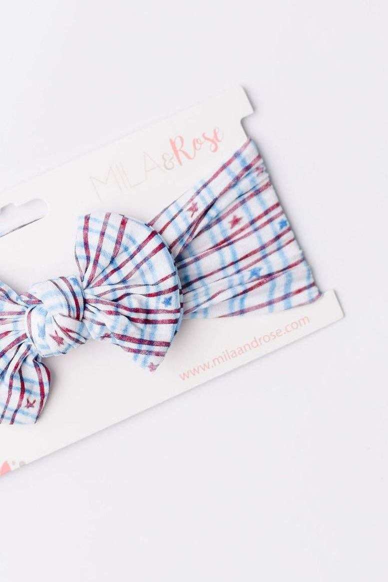 Patriotic Plaid Nylon Bow Headwrap