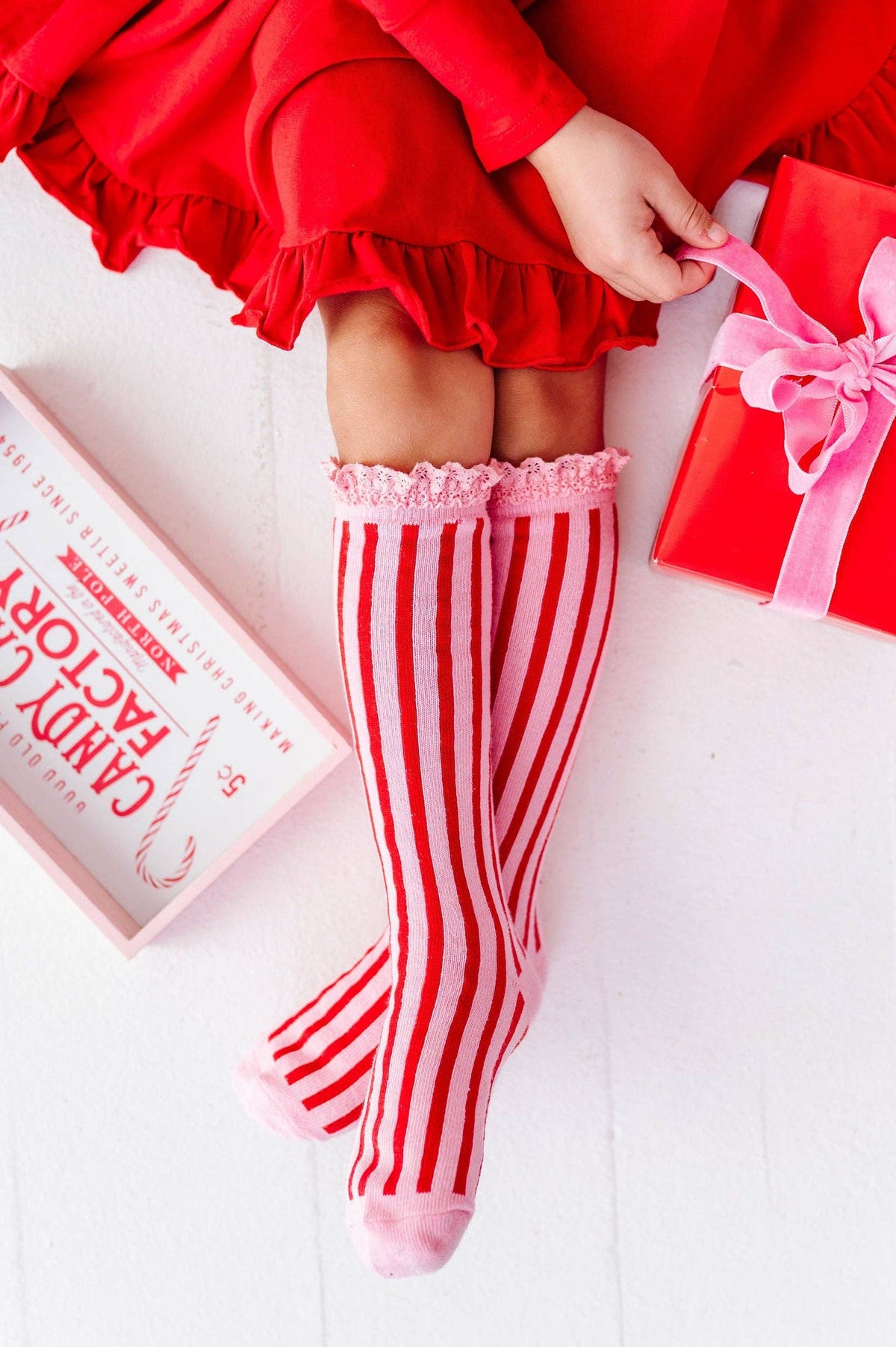 Candy Stripe Lace Top Knee High Socks