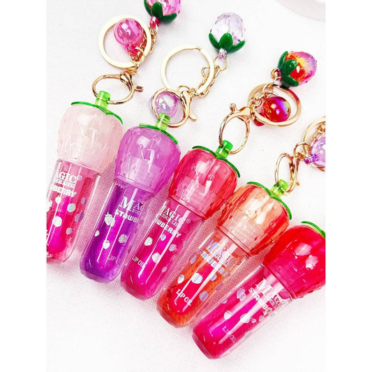 Strawberry Charm Keychain Lip Gloss Set