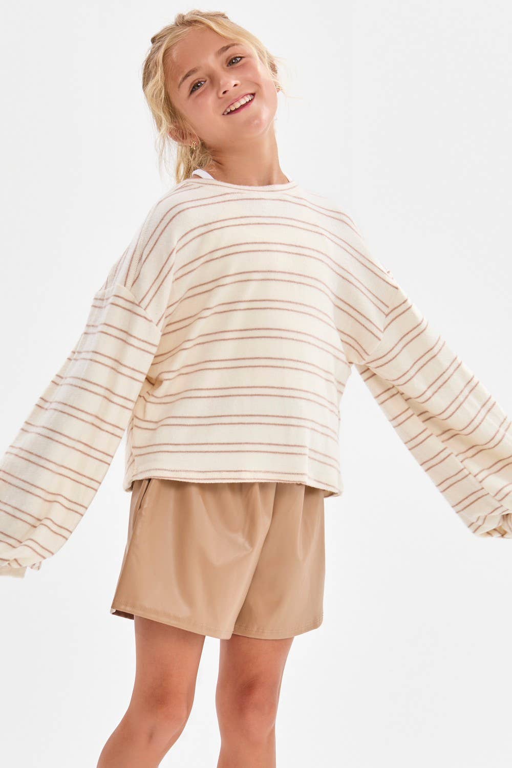 Striped Open Back Brushed Knit Top